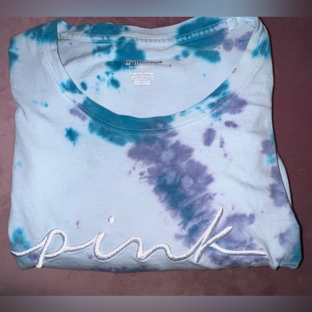 PINK Tie-Dye Crewneck Tee in Teal & Lavender